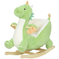 AIYAPLAY Cheval à bascule peluche Dragon — Base bois, son, harnais 3 points, 18–36 mois, Vert