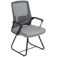 HOMCOM Desk Chair No Wheels, Office Chair with Mesh Back, Lumbar Support, Metal Base for Waiting Room, Conference Room, Dark Grey(m-11)