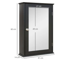 kleankin Mobiletto Bagno Pensile con Specchio e Anta a Chiusura Magnetica, 41x14x60 cm, Nero(m-3)
