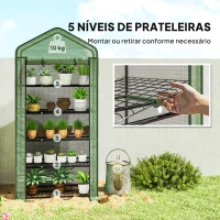 Outsunny Estufa de Jardim de 5 Prateleiras com 1 Porta com Fecho de Correr para Cultivo de Plantas em Terraço 90x49x193 cm Verde(m-5)