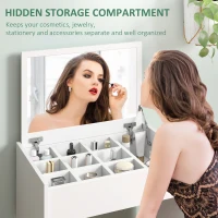 HOMCOM Tavolo da Trucco con Specchio Richiudibile, Tavolo da Trucco Moderno, con Sgabello, Vano Contenitore (10 Scomparti), MDF Bianco, 60.2 x 40.2 x 79cm(m-5)