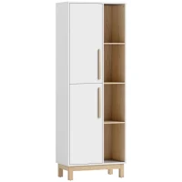 HOMCOM Libreria, 4 ripiani aperti e 2 ante, in MDF, 176 cm, Bianco e Marrone(m-1)
