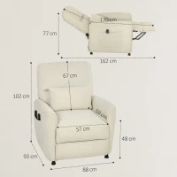 HOMCOM Poltrona Relax com Aquecimento Lombar e Massagem por Vibração Poltrona Reclinável com Função de Memória 88x93x102 cm Creme(m-3)