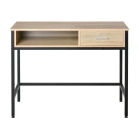 HOMCOM Bureau avec rangement table bureau Industriel bureau ordinateur avec tiroir châssis métal Noir Plateau bois chêne Clair(m-1)