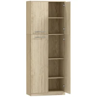 HOMCOM Mobile Contenitore Minimal con 2 Armadietti e Mensole Regolabili, in Legno color Rovere, 59x31x155 cm(m-1)