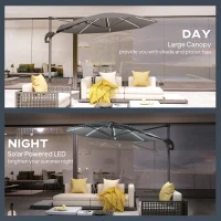 Outsunny 3(m) Cantilever Garden Parasol with Solar Powered Lights, Crank Handle & Cross Base, UPF 50+, 360° Rotation, Dark Grey(m-6)