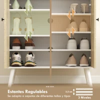 HOMCOM Zapatero Entrada Recibidor con 2 Puertas Estantes Ajustables Cajón para 12 Pares de Zapatos 75x35x97 cm Blanco y Natural(m-5)