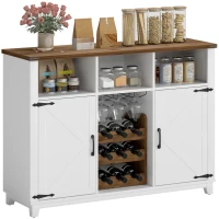 HOMCOM Aparador de Cozinha Rústico com Prateleiras Ajustáveis e Suporte para Garrafas 120x37x88 cm Branco(m-6)
