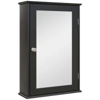 kleankin Mobiletto Bagno Pensile con Specchio e Anta a Chiusura Magnetica, 41x14x60 cm, Nero(m-1)