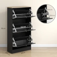 HOMCOM Dulap Îngust pentru Pantofi cu 3 Sertare și Rafturi Reglabile pe 2 Niveluri, 60x23,5x115 cm, Negru(m-3)