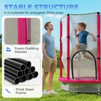 AIYAPLAY 4.6ft Toddler Trampoline w/ Safety Enclosure Net, for Indoor Outdoor Use, Ages 3-6 Years, Pink(m-4)