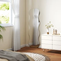 HOMCOM Espelho de Pé 160x50 cm sem Moldura Espelho de Corpo Inteiro com Forma Ondulada Suporte e Base de Madeira Preto(m-9)