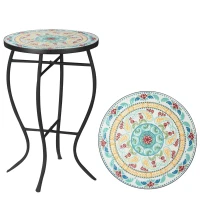 Outsunny Mesa de Jardim Redonda Mesa Auxiliar de Mosaico com Pés de Metal para Pátio Terraço Exterior Balcão 35,5x35,5x53,5cm Multicor(m-1)