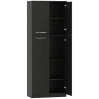 HOMCOM Mobile Contenitore Minimal con 2 Armadietti e Mensole Regolabili, in Legno Nero, 59x31x155 cm(m-1)