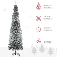 HOMCOM Árbol de Navidad Estrecho 225 cm Árbol Navideño Nevado con 738 Ramas y Soporte de Metal para Salón Verde y Blanco(m-4)