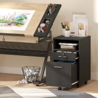 Vinsetto Comodă de Birou cu 2 Sertare și Raft Deschis, Mobilier cu 5 Rotile, Încuietoare și 2 Chei, 39x40x65 cm, Negru(m-8)