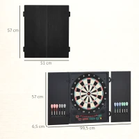 HOMCOM Diana Electrónica Digital hasta 8 Jugadores con 12 Dardos y 30 Puntas con Pantalla LED Puertas 27 Juegos Distintos y 202 Variantes 51x6,5x57 cm Negro(m-3)