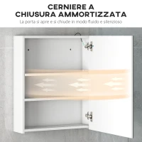 HOMCOM Armadietto Pensile da Bagno con 1 Anta, Specchio e Luci a LED | 2 Ripiani Interni | MDF Bianco (60 x 50 x 15cm)(m-7)