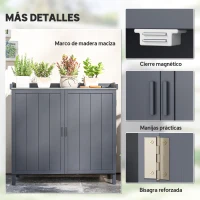 Outsunny Armario de Jardín de Madera con Mesa de Trabajo Armario de Exterior con 2 Puertas Cierre Magnético y 2 Estantes para Terraza Balcón 98x48x95,5 cm Gris(m-6)