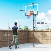 SPORTNOW Tabela de Basquetebol para Exterior Altura Ajustável 230-305 cm Aro Ø48 cm e Base Estável  Preto(m-3)