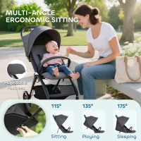 AIYAPLAY Travel Stroller, Lightweight Pushchair, Compact Buggy with Canopy, Basket and Multi-Position Recline, Dark Grey(m-4)