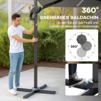 Outsunny Alu Ampelschirm LED Solar Ø300 cm höhenverstellbar Sonnenschirm mit Kurbel Ständer UV50+ Dunkelgrau(m-4)