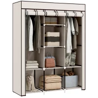 HOMCOM Roupeiro de Tecido Dobrável com 8 Prateleiras de Armazenamento e 2 Barras de Pendurar 125x43x162,5cm Creme(m-10)