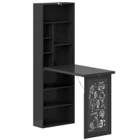 HOMCOM Scrivania Moderna Pieghevole con Libreria e Lavagna, in Legno e Metallo, 98x51x153 cm, Nero(m-1)