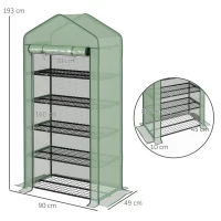 Outsunny Estufa de Jardim de 5 Prateleiras com 1 Porta com Fecho de Correr para Cultivo de Plantas em Terraço 90x49x193 cm Verde(m-3)