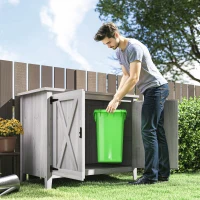 Outsunny Gartenschrank, Holzschrank für Gartengeräte, Outdoor-Schrank für Terrasse, mit Doppeltüren, Scheunendesign, Hellgrau(m-9)