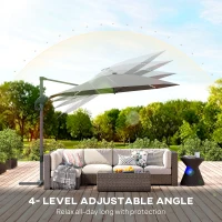 Outsunny 3(m) Cantilever Garden Parasol with Solar Powered Lights, Crank Handle & Cross Base, UPF 50+, 360° Rotation, Dark Grey(m-5)