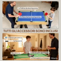 SPORTNOW Tavolo da Gioco 13 in 1 Pieghevole con Calciobalilla, Ping Pong, Hockey, Biliardo, Scacchi e Altri, Noce(m-7)