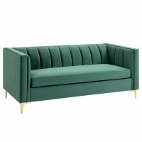 HOMCOM Canapé 3 Places Velours Vert Pied Acier Doré