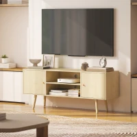 HOMCOM Meuble TV meuble télé pour téléviseur jusqu'à 55 pouces 2 placards et 2 étagères ouvertes 120x34x50cm effet bois naturel(m-8)