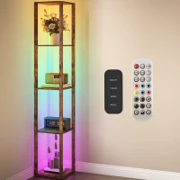 HOMCOM RGB LED Floor Lamp with Shelves, Modern Dimmable Standing Lamp with Remote Control, Adjustable Brightness & Speed for Living Room, Bedroom, Office, Rustic Brown(m-10)