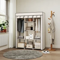 HOMCOM Roupeiro de Tecido Dobrável com 8 Prateleiras de Armazenamento e 2 Barras de Pendurar 125x43x162,5cm Creme(m-2)