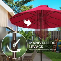 Outsunny Parasol de jardin exterieur parasol double rectangulaire 4,6L x 2,7l x 2,4H m avec ouverture fermeture manivelle, sacs de lestage et base inclus, pour balcon, piscine, bordeaux(m-8)