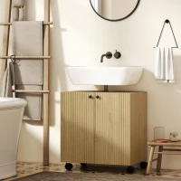 HOMCOM Meuble sous-vasque 3 niveaux avec roulettes – Bois naturel(m-4)