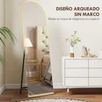 HOMCOM Espejo de Cuerpo Entero Curvado 160x50 cm sin Marco Base de Madera Espejo de Pie o Apoyado en la Pared Transparente(m-6)