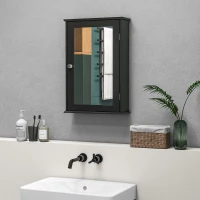 kleankin Mobiletto Bagno Pensile con Specchio e Anta a Chiusura Magnetica, 41x14x60 cm, Nero(m-9)