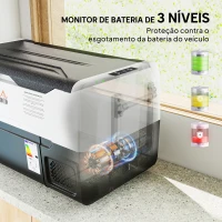 HOMCOM Geleira Elétrica de Compressor Portátil 30,5L para Carro -20℃ a 20℃ com 2 Rodas Alças e Congelador 56,8x33x26,2 cm Preto(m-7)