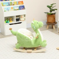AIYAPLAY Cheval à bascule peluche Dragon — Base bois, son, harnais 3 points, 18–36 mois, Vert(m-5)