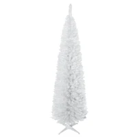 HOMCOM Árbol de Navidad Artificial Estrecho 210 cm con 499 Ramas Decoración Navideña para Interiores Fácil de Montar Blanco(m-11)