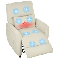HOMCOM Poltrona Relax com Aquecimento Lombar e Massagem por Vibração Poltrona Reclinável com Função de Memória 88x93x102 cm Creme(m-10)