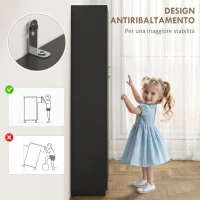 HOMCOM Mobile Contenitore Minimal con 2 Armadietti e Mensole Regolabili, in Legno Nero, 59x31x155 cm(m-7)