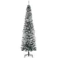 HOMCOM Árbol de Navidad Estrecho 225 cm Árbol Navideño Nevado con 738 Ramas y Soporte de Metal para Salón Verde y Blanco(m-10)