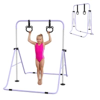 HOMCOM Barra de Ginástica Infantil Dobrável com Argolas Ajustável 88-128 cm Roxo(m-6)