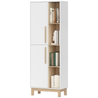 HOMCOM Bibliothèque 176 cm — 4 étagères ouvertes & 2 placards — Blanc / effet bois