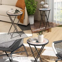 Outsunny Mosaic Outdoor Garden Table, 35.5cm Round Folding Coffee Table with Metal Frame for Balcony Terrace, Multicolour(m-7)