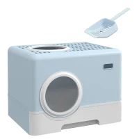 PawHut Caixa de Areia para Gatos com Pá Bandeja Removível 2 Portas Entrada Frontal e Saída Superior 52x41x38,5 cm Azul Claro(m-1)